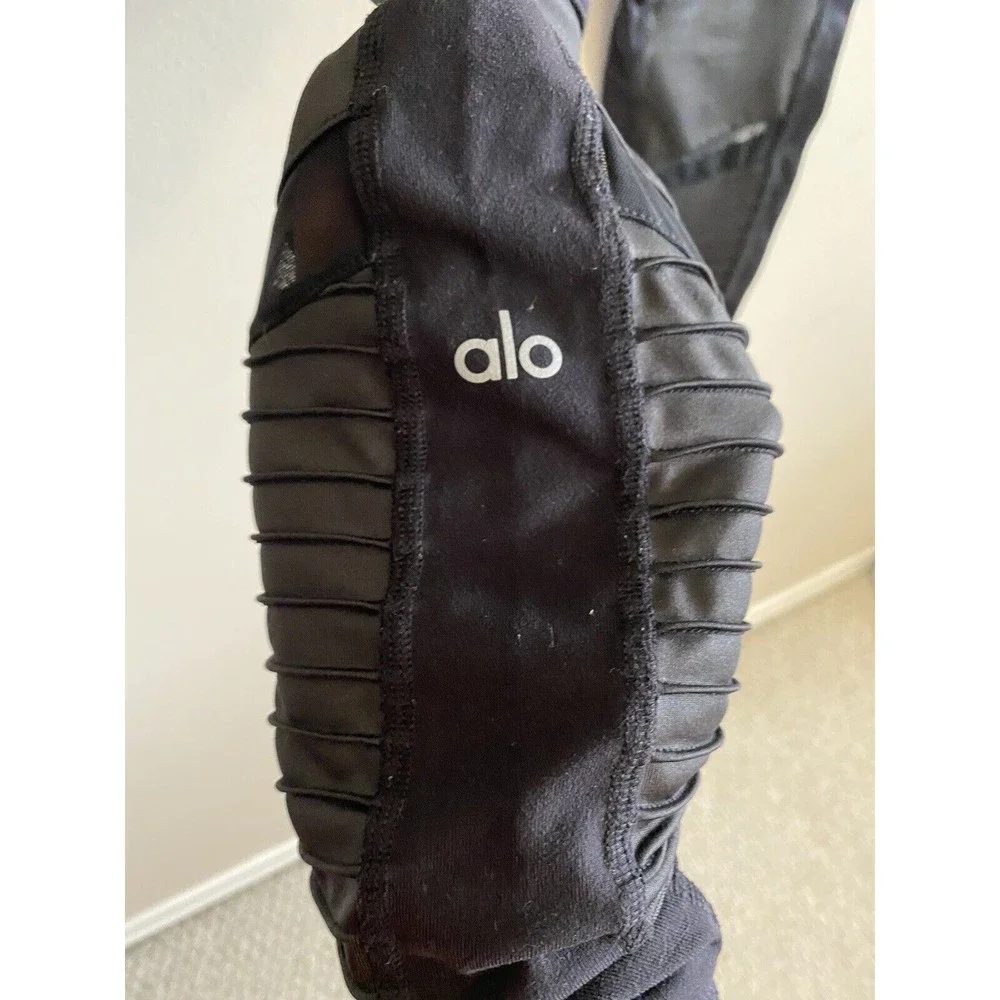 Alo Yoga High-Waist Moto Legging Size S Black Glossy Faux Leather Mesh Panels